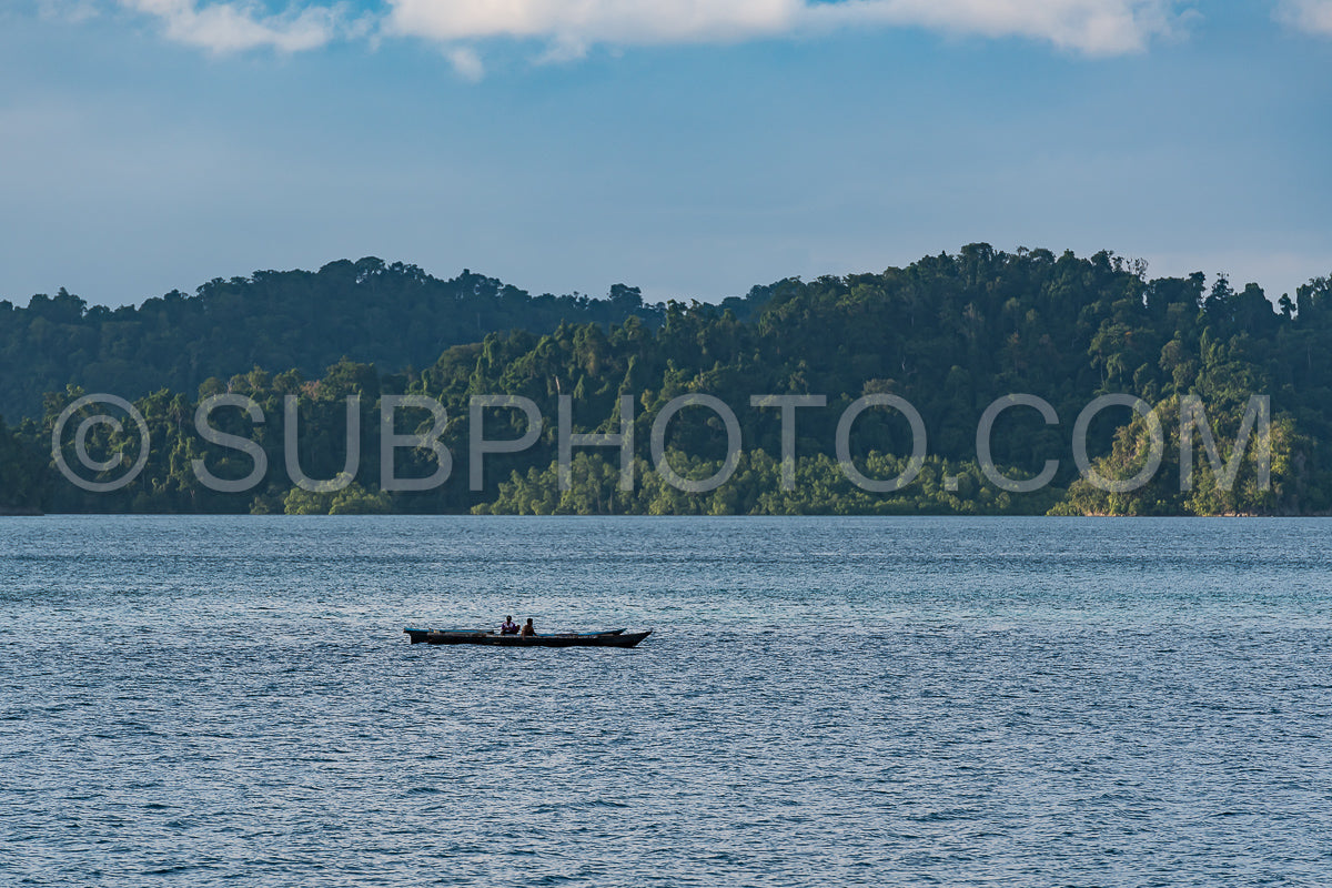 East Misool- group of small island with fishermen in shallow blue lagoon water- Raja Ampat- West Papua- Indonesia