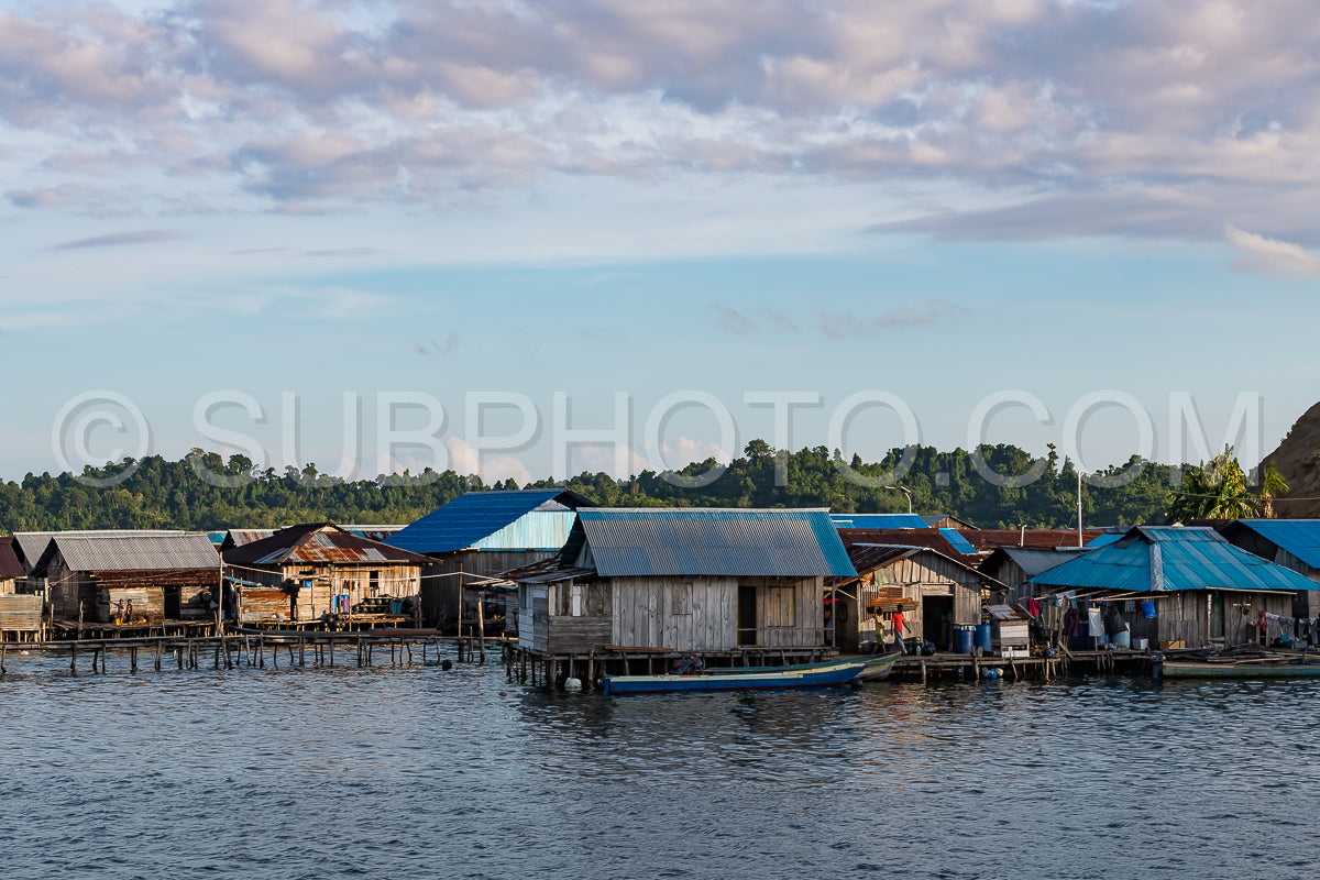 houses on stilts in Yellu village at sunset- east Misool- Indonesia