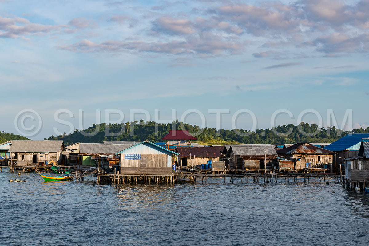 houses on stilts in Yellu village at sunset- east Misool- Indonesia