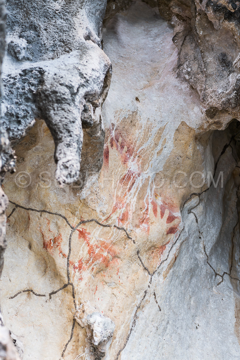 Prehistoric petroglyph rock paintings in Misool- Raja Ampat- West Papua- Indonesia by aborigines- 3-000 to 5-000 years ago