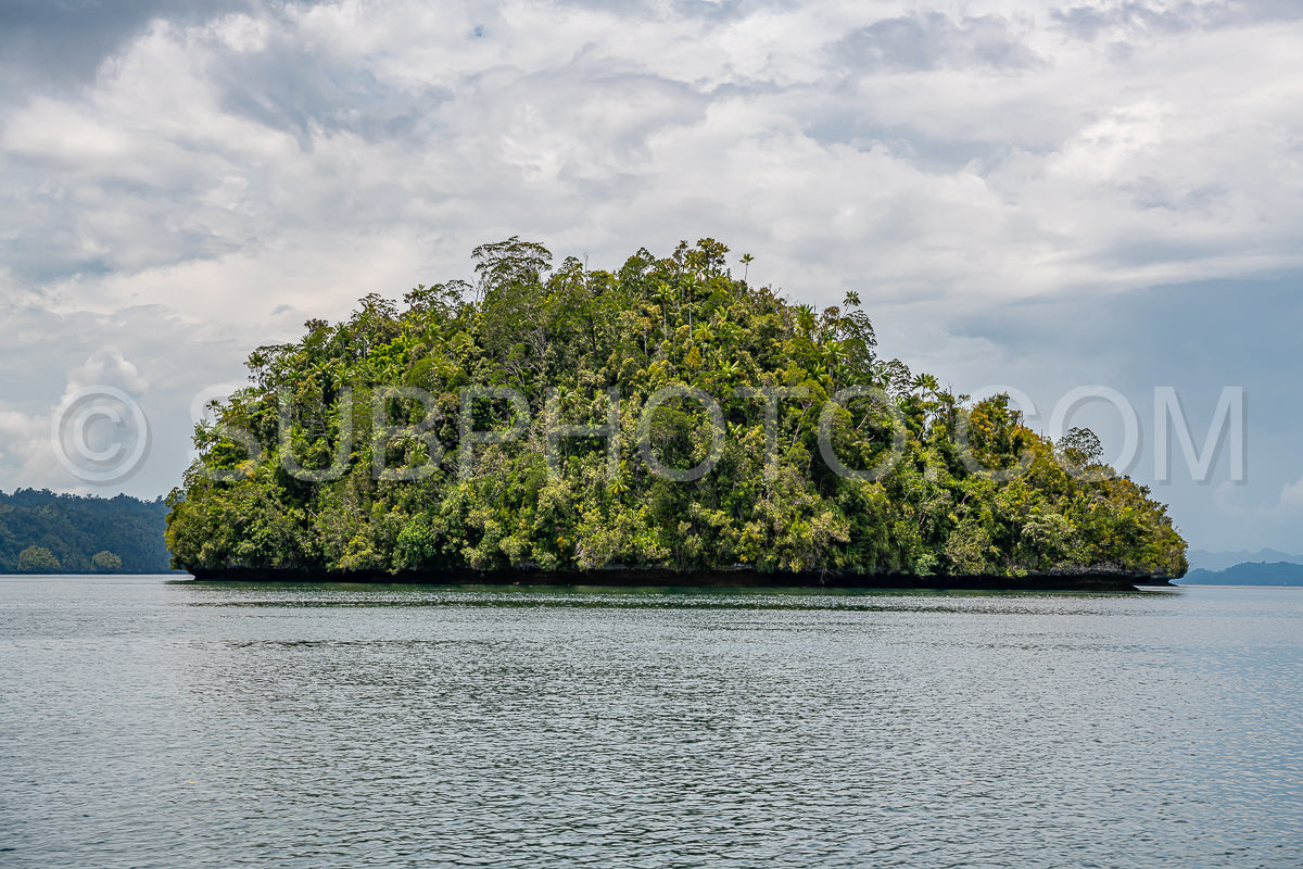 Waigeo- Kri- Mushroom Island- group of small islands in shallow blue lagoon water- Raja Ampat- West Papua- Indonesia
