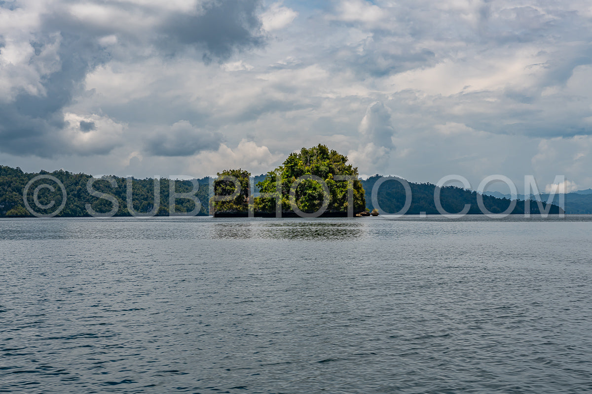 Waigeo- Kri- Mushroom Island- group of small islands in shallow blue lagoon water- Raja Ampat- West Papua- Indonesia