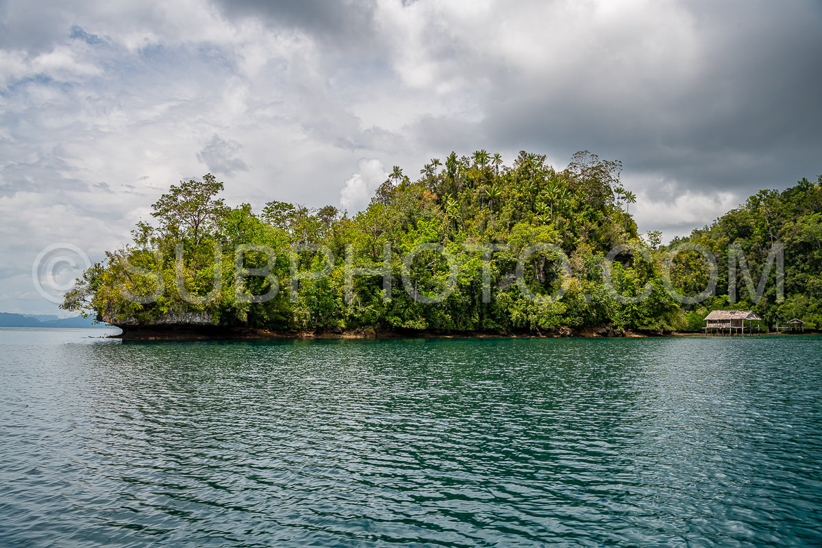 Waigeo- Kri- Mushroom Island- group of small islands in shallow blue lagoon water- Raja Ampat- West Papua- Indonesia