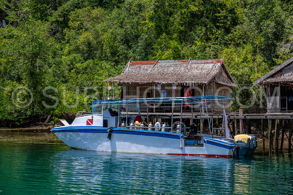 Waigeo- Kri- Mushroom Island- group of small islands in shallow blue lagoon water- Raja Ampat- West Papua- Indonesia