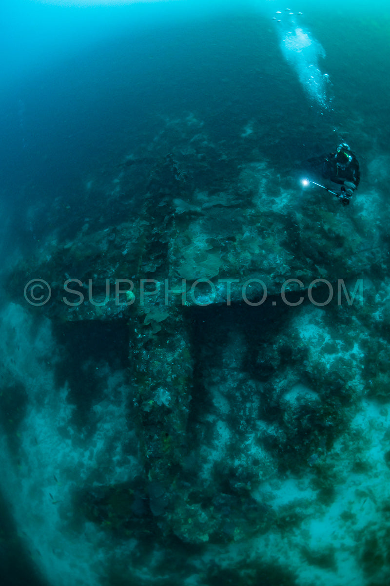 wreck of plane US Airforce P-47 thunderbolt upside down on a coral reef