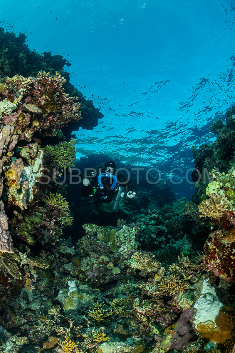 Tek diver with a rebreather visiting Zabargad cave in the Red Sea Egypt