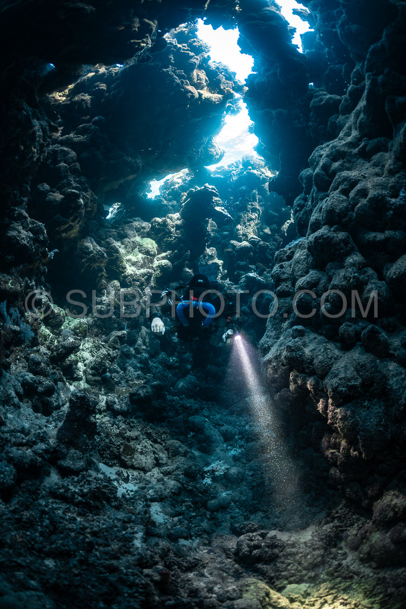 Tek diver with a rebreather visiting Zabargad cave in the Red Sea Egypt