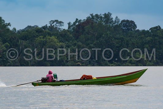 Wooden boat cruising Berau river- Borneo- Kalimantnan- Indonesia