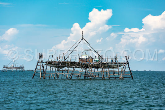 Traditional fishing structure built with bamboo called Bagang- Berau- Kalimantan- Borneo- Indonesia- Asia
