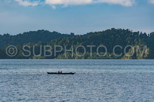 East Misool- group of small island with fishermen in shallow blue lagoon water- Raja Ampat- West Papua- Indonesia