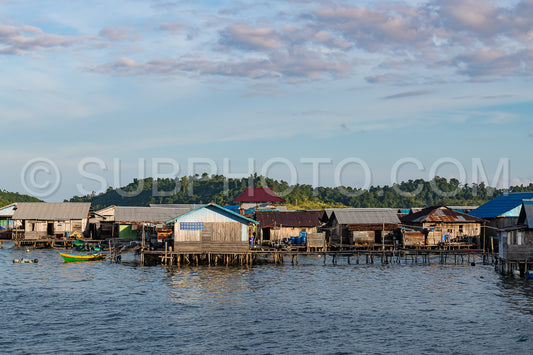houses on stilts in Yellu village at sunset- east Misool- Indonesia