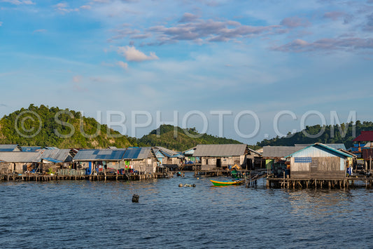 houses on stilts in Yellu village at sunset- east Misool- Indonesia