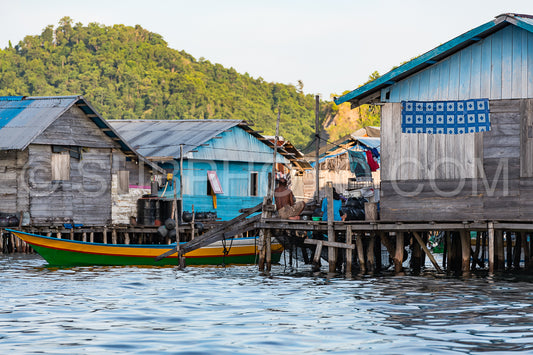 houses on stilts in Yellu village at sunset- east Misool- Indonesia