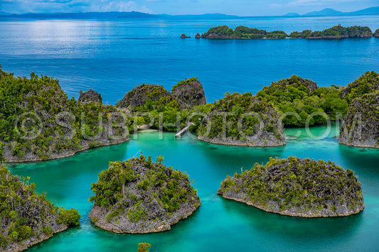 Waigeo- Kri- Mushroom Island- group of small islands in shallow blue lagoon water- Raja Ampat- West Papua- Indonesia