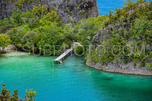 Waigeo- Kri- Mushroom Island- group of small islands in shallow blue lagoon water- Raja Ampat- West Papua- Indonesia