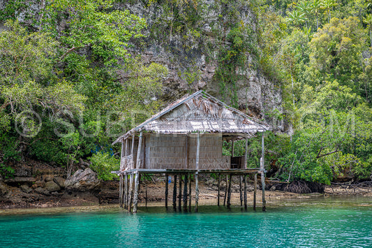Waigeo- Kri- Mushroom Island- group of small islands in shallow blue lagoon water- Raja Ampat- West Papua- Indonesia