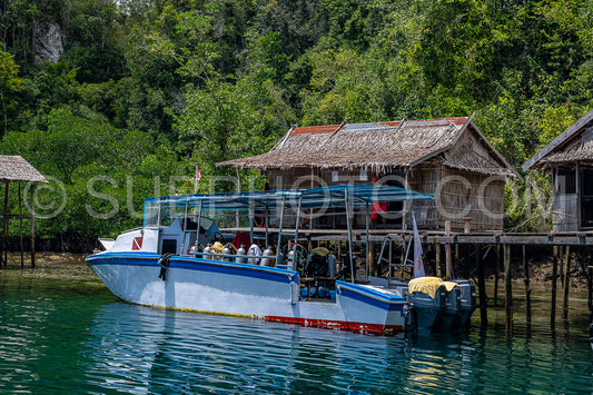 Waigeo- Kri- Mushroom Island- group of small islands in shallow blue lagoon water- Raja Ampat- West Papua- Indonesia