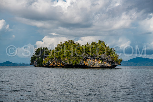 Waigeo- Kri- Mushroom Island- group of small islands in shallow blue lagoon water- Raja Ampat- West Papua- Indonesia
