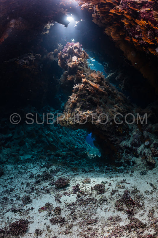 typical underwater cave in a red sea reef
