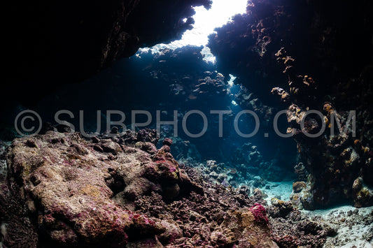 typical underwater cave in a red sea reef