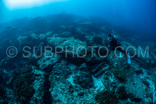 scuba diver over Cabo Pulmo reef in Baja California Mexico