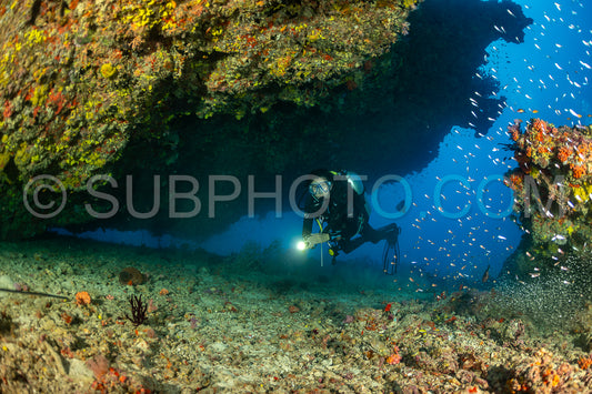 Diver discovering the beauty of the Maldivian coral reefs
