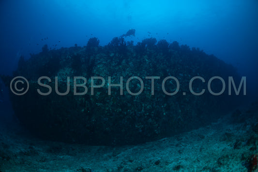 diver over a ship wreck in the Maldives