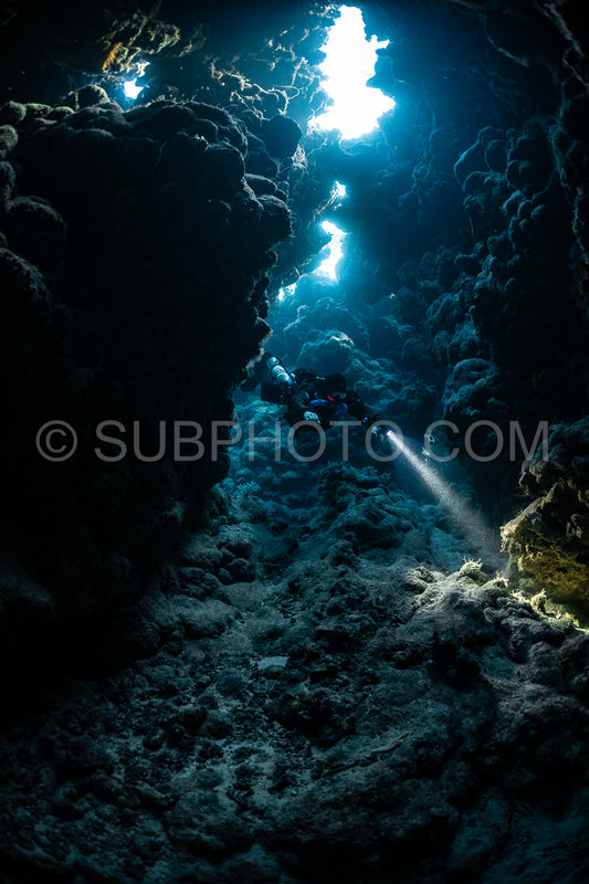 Tek diver with a rebreather visiting Zabargad cave in the Red Sea Egypt