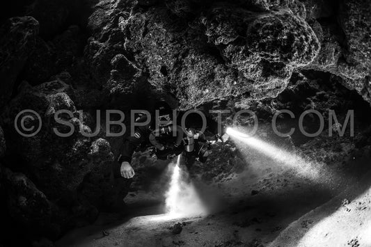 Tek diver with a rebreather visiting Zabargad cave in the Red Sea Egypt