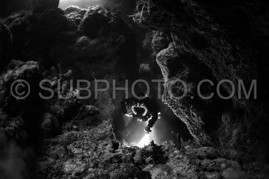 Tek diver with a rebreather visiting Zabargad cave in the Red Sea Egypt