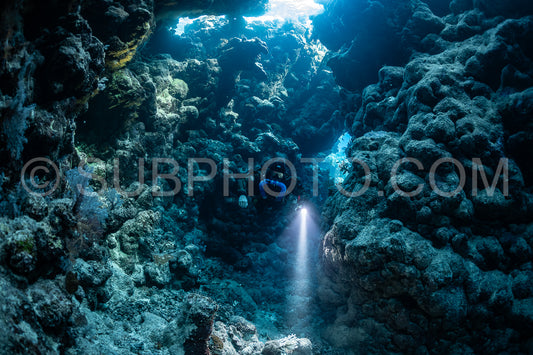 Tek diver with a rebreather visiting Zabargad cave in the Red Sea Egypt