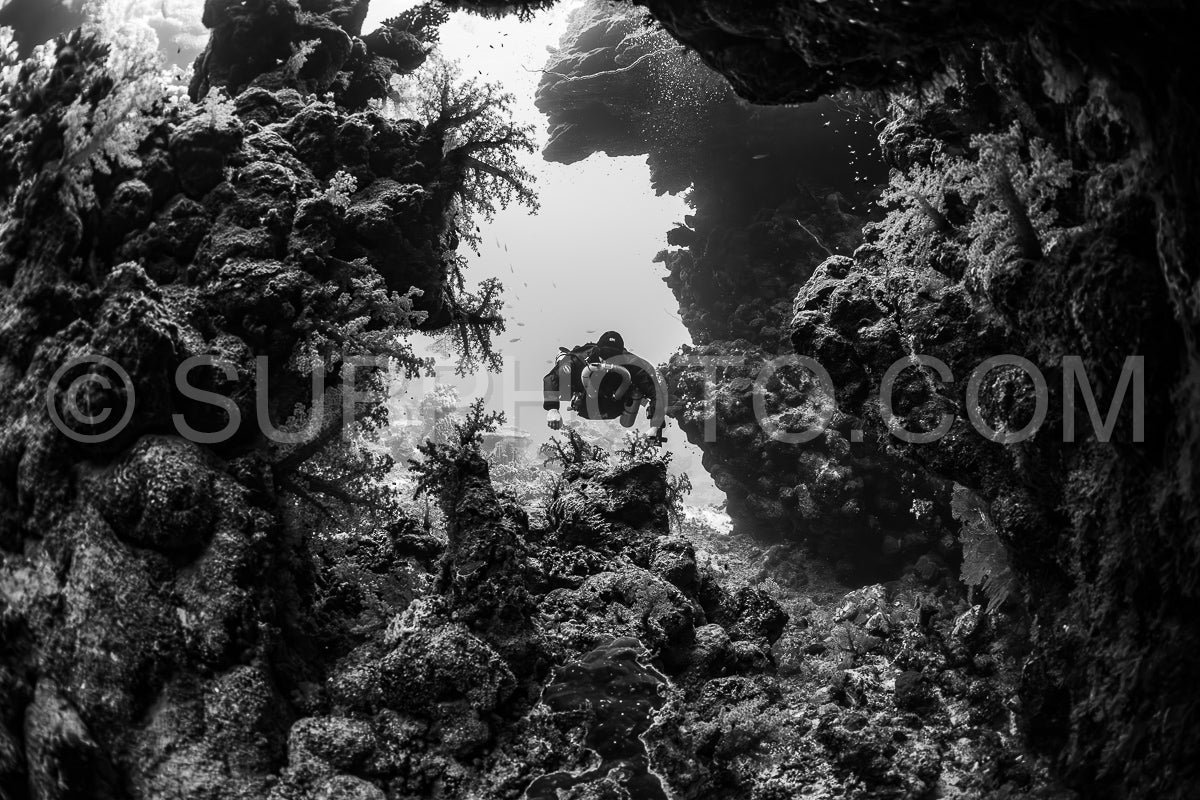 Tek diver with a rebreather visiting Zabargad cave in the Red Sea Egypt