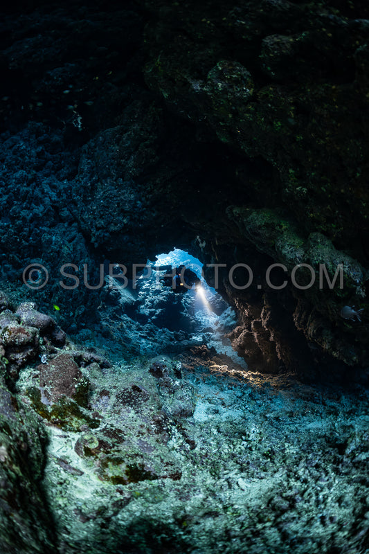 Tek diver with a rebreather visiting Sha'ab Claudio cave Red Sea Egypt