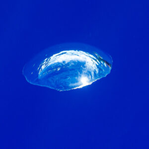 Large air bubble rising through deep blue water, close view, Society Islands, French Polynesia